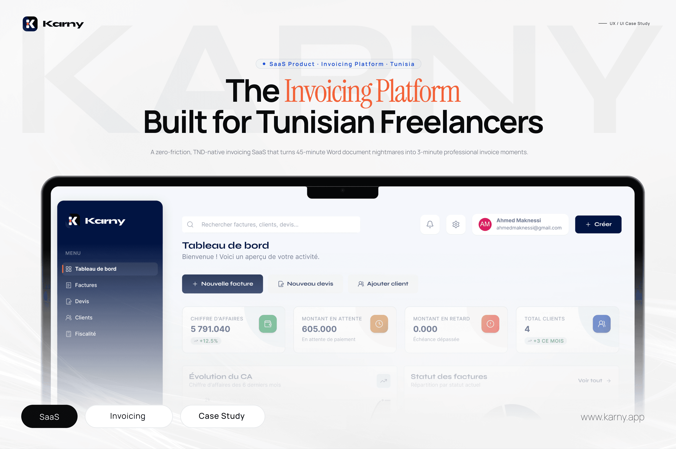Karny · SaaS Invoicing Platform UX Case Study - Hero 1