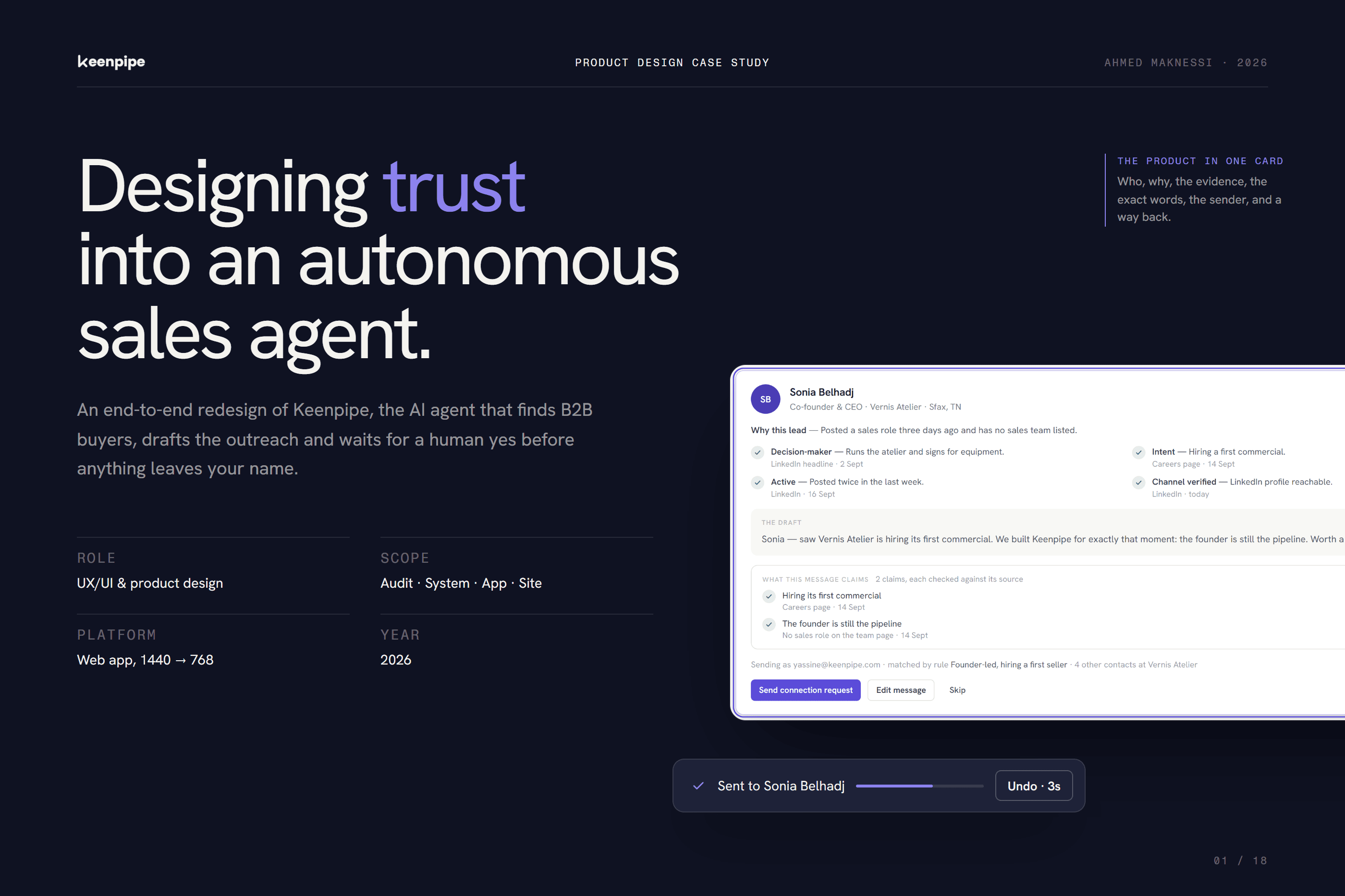 Keenpipe · AI Sales Agent UX/UI Case Study — cover